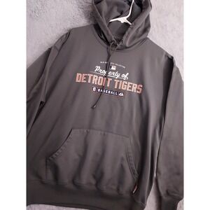 Detroit Tigers Hoodie Mens Large Majestic Therma Base Fleece Gray MLB Baseball L